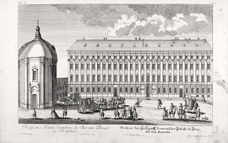 Praha – Černínský palác na Loretánském náměstí, F. B. Werner, původní mědiryt, ca 1740