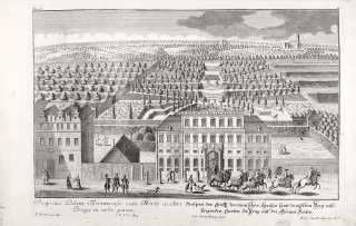 Praha – Lobkovický palác, F. B. Werner, původní mědiryt, ca 1740