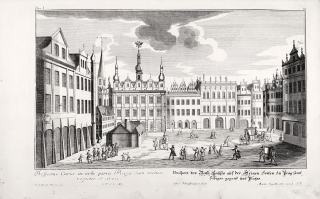 Praha – Malostranské náměstí (dolní), F. B. Werner, původní mědiryt, ca 1740