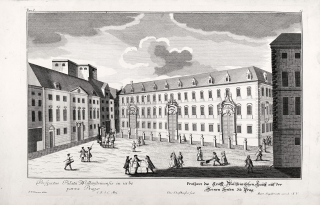 Praha – Valdštejnský palác, F. B. Werner, původní mědiryt, ca 1740