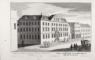 Praha – Martinický palác, F. B. Werner, původní mědiryt, ca 1740