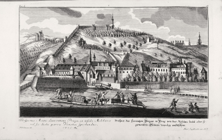 Praha – Petřín, F. B. Werner, původní mědiryt, ca 1740