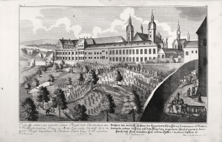 Praha – Strahovský klášter, F. B. Werner, původní mědiryt, ca 1740