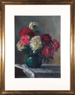 Neunteufel Max – Pivoňky, malba suchým pastelem, po 1950