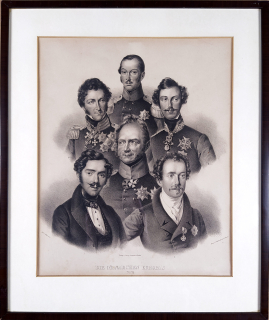 Monarchové Evropy – šestice portrétů, původní litografie, ca 1835