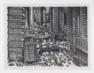 Mézl Zdeněk – Amerika, autorský tisk, původní dřevoryt, 1965