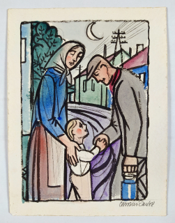 Mrkvička Otakar – Loučení, akvarelem kolorovaná kresba tuší, 1948