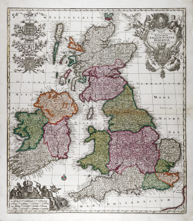 Velká Británie a Irsko – Matthäus Seutter, mapa, kolorovaný původní mědiryt, 1735