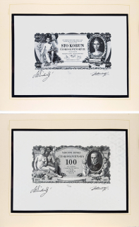 Schirnböck Ferdinand, Švabinský Max – 2 ks návrh na bankovku 100 Kčs, 10.1.1931, hlubotisk, 1984