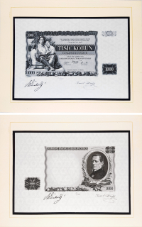Schirnböck Ferdinand, Švabinský Max – dva návrhy na bankovku 1000 Kčs, 25. 5. 1934, hlubotisk, 1984