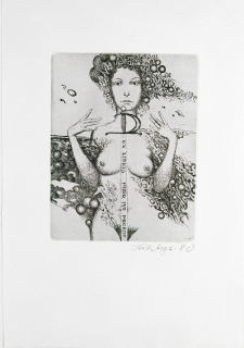 Kábrt Josef – Ex libris PHDr. Ivo Prokop, barevný zrnkový lept, 1980