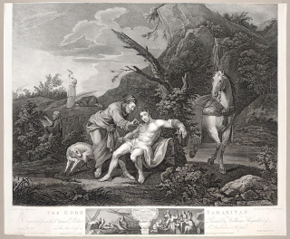 Ravenet S. F., Delattre J. M. – podle W. Hogartha, Milosrdný Samaritán, původní lept, 1772