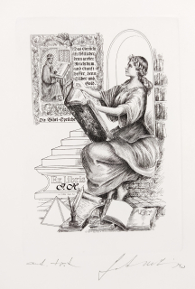 Srb Martin – Ex libris J. H., původní oceloryt, autorský tisk, 1990