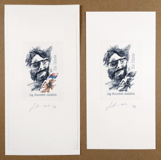 Srb Martin – dvě Ex libris Ing. František Sedláček, původní oceloryty, 1989