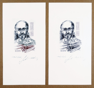 Srb Martin – dvě Ex libris Gene Hessler, autorský tisk, původní oceloryty, 1991