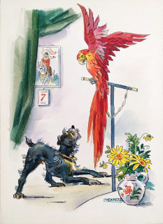 Vrobel František – Ilustrace pro dětskou knihu, akvarelem kolorovaná kresba tuší, nedatováno