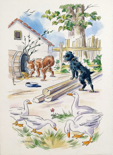 Vrobel František – Ilustrace pro dětskou knihu, akvarelem kolorovaná kresba tuší, nedatováno