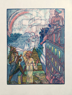 Váchal Josef – Místa harmonie a smíření, barevný dřevoryt, 1943