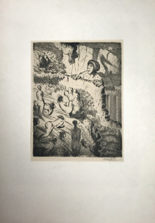 Konůpek Jan – Čarovná zahrada, lept na ručním papíře Holland Pannekoek, 1937