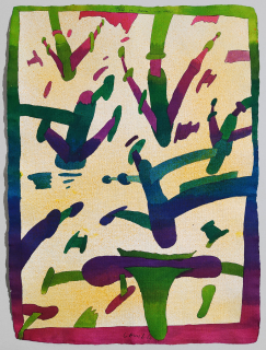 Lamr Aleš – Tak se sedá na lep, akvarelem kolorovaná kresba tuší, 1983