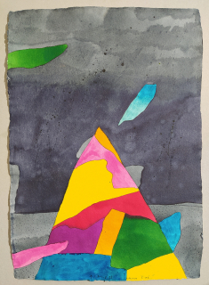 Lamr Aleš – Hora Oreb, akvarelem kolorovaná kresba tuší, 1988