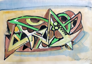 Načeradský Jiří – Geometrizovaná žena, kresba tuší a akvarelem, 1992