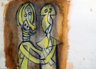 Načeradský Jiří – Dialog, kresba tuší a akvarelem, 1975