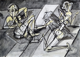 Načeradský Jiří – Ženy, oboustranná kresba tuší a akvarelem, 2006