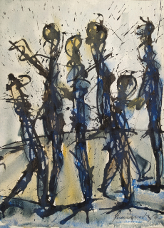 Načeradský Jiří – Chodci, kresba tuší a akvarelem, 1992