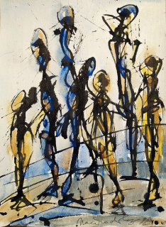 Načeradský Jiří – Chodci, kresba tuší a akvarelem, 1992