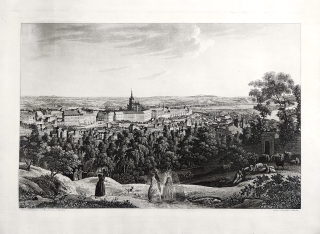 Praha – Hradčany od jihozápadu, Vincenc Morstadt, C. A. Richter, lept (1830), pozdější otisk z původní desky