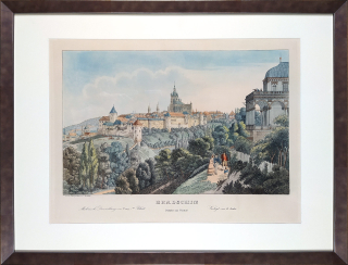 Praha – Pražský hrad a Královský Letohrádek, Vincenc Morstadt, C. A. Richter, staře kolorovaný lept, 1829