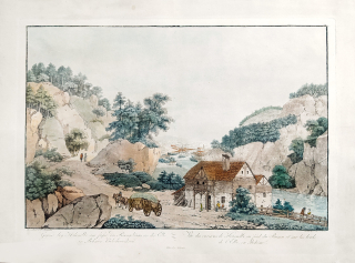 Vrchlabí – L. Janscha, C. Postl, staře kolorovaný lept s akvatintou, ca 1810