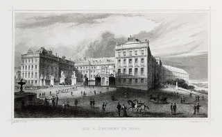 Praha – Pražský hrad, Ludwig Lange, Johann Poppel, původní oceloryt, ca 1840