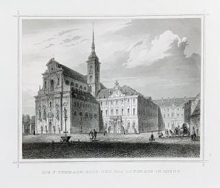 Brno – Kostel svatého Tomáše, původní oceloryt, ca 1840
