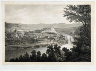 Děčín – Carl Wilhelm Arldt, původní litografie s barevným podtiskem, 1845