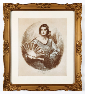Naske František Xaver – Kráska s vějířem, barevná litografie, 1925