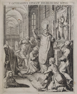 Sadeler Raphael – Sv. Gothard z Hildesheimu, biskup, původní mědiryt, 1615