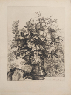 Jacquemart Jules – Kytice v majolikové váze, původní lept a suchá jehla, 1862