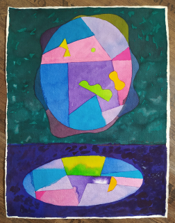 Lamr Aleš – Dvě planety, akvarelem kolorovaná kresba tuší, 1999