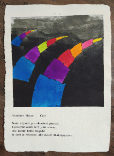 Lamr Aleš – Čerň, k básni Vladimíra Holana, akvarelem kolorovaná kresba tuší, 1984