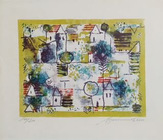 Fremund Richard – Vesnice, barevná litografie, č. 185/200, 1965