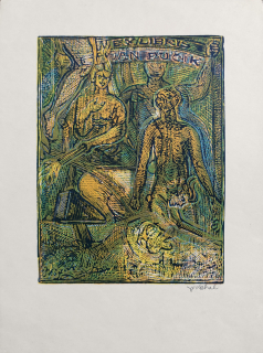 Váchal Josef – Ex libris Jan Fučík, barevný dřevoryt, 1957
