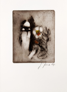 Jíra Josef – Dívka s růží, barevná suchá jehla s podtiskem, 1997
