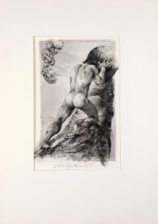 Kulhánek Oldřich – Ex libris Dr. N. Hilierrandt, litografie s barevným podtiskem, 1986
