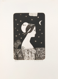Pileček Jindřich – Ex libris K. Žižkovská, původní lept, č. 98/100, 1986