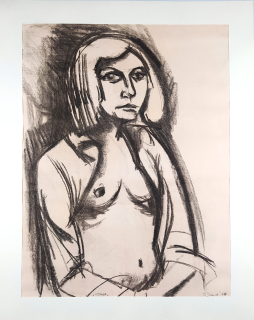 David Jiří – Zdena, sedící akt, kresba uhlem, 1976