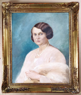 Lasák Oldřich – Dáma s kožešinou, rozměrná olejomalba na plátně, 1932