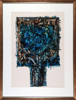 Istler Josef – Hlava, olejomalba na kartonu, vystaveno ve Švédsku, 1968