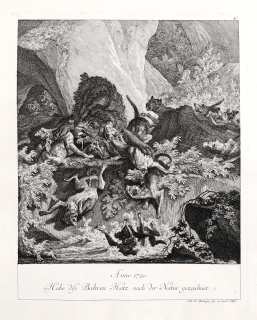 Ridinger Johann Elias – Lov medvěda, původní mědiryt, 1746